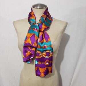 St. John Multicolor Restangle 100% Silk Scarf Jewel Chain Print 42" x 13,5"